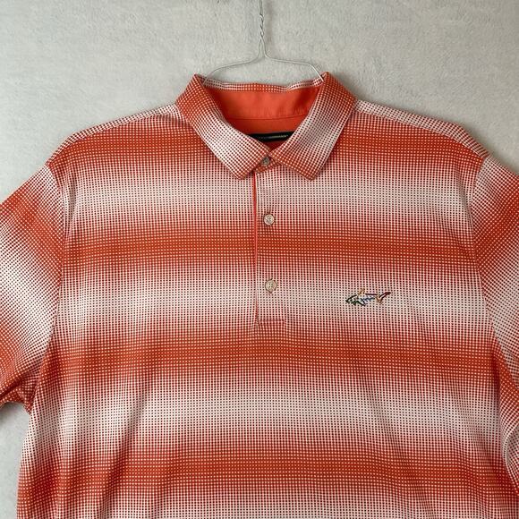 Greg Norman Polo Shirt Mens XL Orange Stripe Short Sleeves Collar Golf Shark - Picture 2 of 10